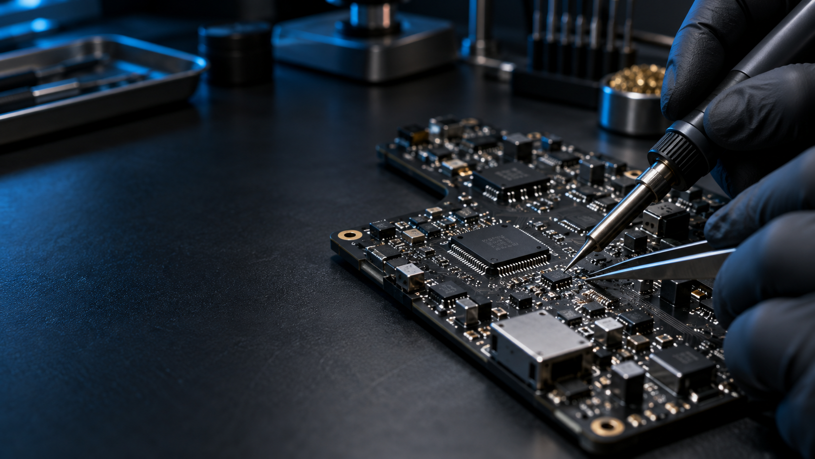 Trabajo técnico de precisión sobre una placa electrónica